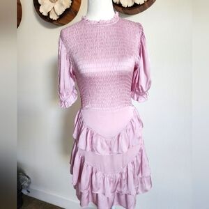 Flirty Silky Girly Pink Ruffle Boutique Dress by Olivaceous